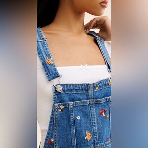 Anthropologie X Driftwood Mushroom Embroidered Denim Overalls